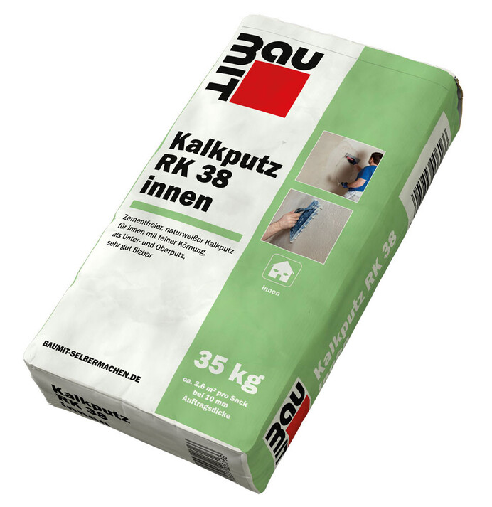 Produktfoto: Baumit Kalkputz RK 38 innen - grüner 35 kg Sack.