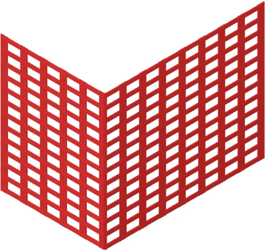 Panneau de construction en plastique rouge, plié en angle, destiné à la stabilisation et au revêtement des murs. Parfaitement adapté aux projets de bricolage.