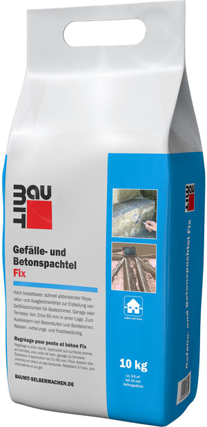 Le ragréage pour pente et béton Fix est disponible en sac en film plastique de 10 kg.