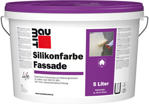 Image du produit : La peinture au silicone pour façade Baumit est disponible en blanc en seau de 5 litres.