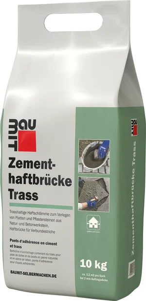 Die Baumit Zementhaftbrücke Trass ist im 10 kg Foliensack erhältlich.