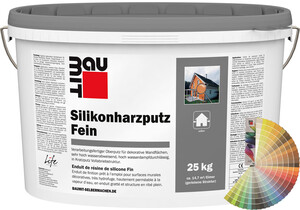 L'enduit fin à base de résine de silicone est disponible en seau de 25 kg en couleur.