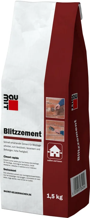 Le ciment à prise rapide Baumit est disponible en sac en plastique de 1,5 kg.