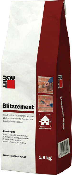 Le ciment à prise rapide Baumit est disponible en sac en plastique de 1,5 kg.