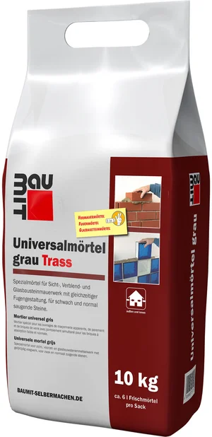 Le mortier universel gris Baumit est disponible en sac en film plastique de 10 kg.