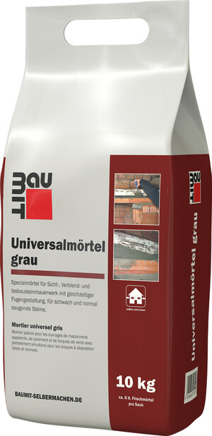 Le mortier universel gris Baumit est disponible en sac en film plastique de 10 kg.
