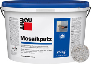 Der Baumit Mosaikputz ist im Farbton M 337 Montblanc im 25 kg Eimer erhältlich.