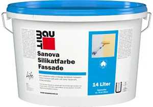 Die Baumit Sanova Silikatfarbe Fassade ist in Weiß im 14 Liter Eimer erhältlich.