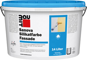 Die Baumit Sanova Silikatfarbe Fassade ist in Weiß im 14 Liter Eimer erhältlich.
