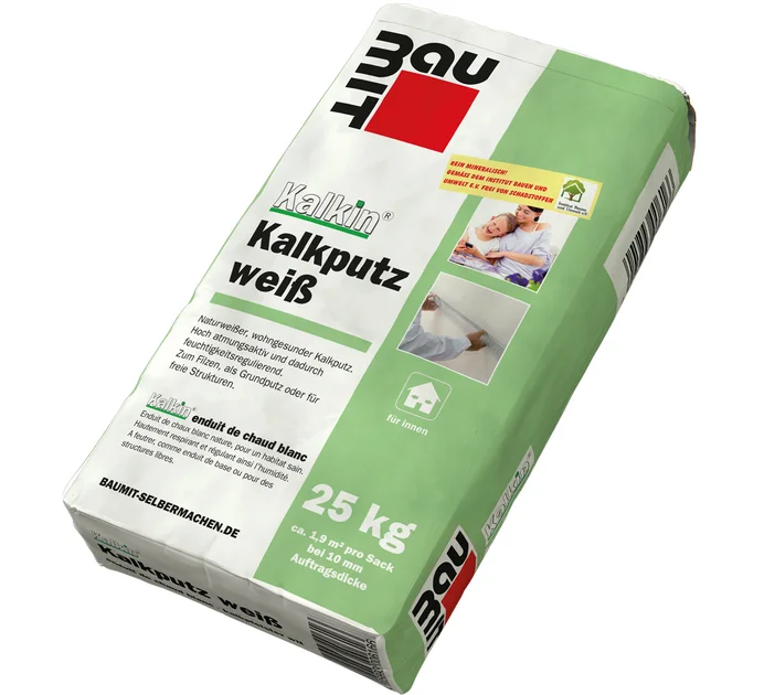 Baumit Kalkin Kalkputz weiß 25kg; natürlicher Putz für Innenräume, einfach anzuwenden, sorgt für gesunde Raumluft, ideal für Heimwerker.