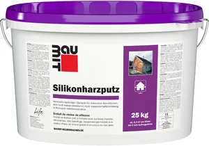 L'enduit à base de résine silicone Baumit est disponible en blanc ou en couleur.