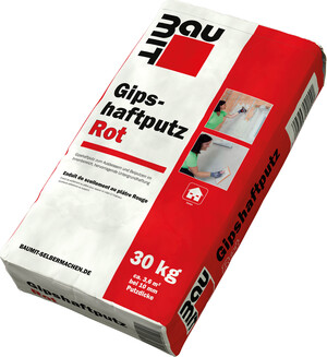 L'enduit adhérent plâtre rouge Baumit est disponible en sac papier de 30 kg.