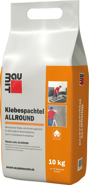 Le mortier adhésif ALLROUND Baumit est disponible en sac en film plastique de 10 kg.