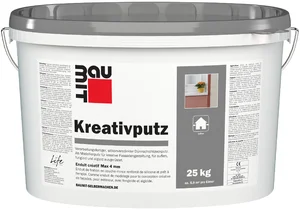 L'enduit créatif Baumit d'une granulométrie de 4 mm est disponible en seau de 25 kg en blanc.