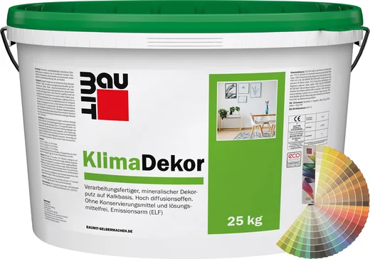 Seau de 25 kg de Baumit KlimaDekor, Enduit décoratif minéral pour intérieurs, à faibles émissions et perméable à la vapeur, grande variété de couleurs.