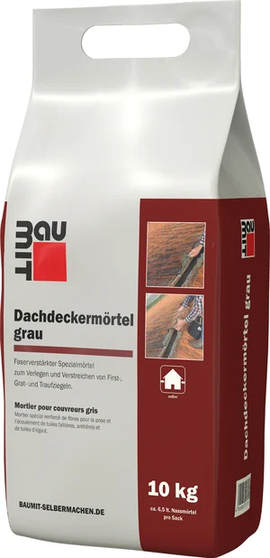 Le mortier pour couvreurs gris Baumit est disponible en sac en film plastique de 10 kg.