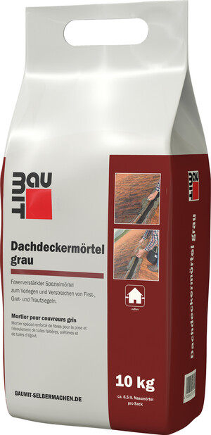 Le mortier pour couvreurs gris Baumit est disponible en sac en film plastique de 10 kg.