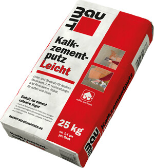 L'enduit allégé ciment-chaux Baumit est disponible en sac papier de 25 kg.