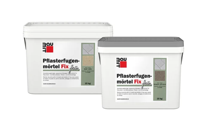 Pflasterfugenmörtel Fix von Baumit in 15 kg Eimern für einfache und langlebige Pflasterverfugung im Außenbereich.