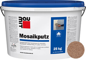 Le crépi mosaïque : teinte M 305 Victoria est desponible en seau de 25 kg.
