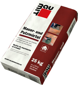 Le mortier de maçonnerie et d'enduit Baumit est disponible en sac en papier de 25 kg.