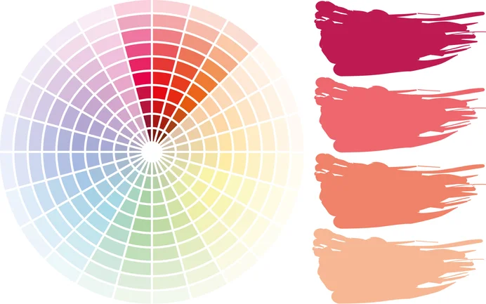 Palette de couleurs et nuanciers permettant de choisir des couleurs de peinture murale pour des projets de bricolage.