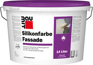 Die Baumit Silikonfarbe Fassade ist in Weiß im 14 l Eimer erhältlich.