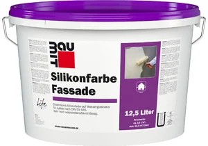 Image du produit : La peinture au silicone pour façade Baumit est disponible en blanc en seau de 12.5 litres.