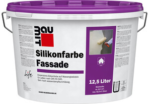 Image du produit : La peinture au silicone pour façade Baumit est disponible en blanc en seau de 12.5 litres.