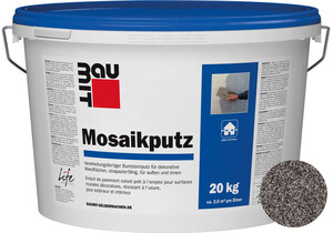 Le crépi mosaïque : teinte M 328 Durano est desponible en seau de 20 kg.