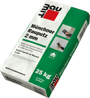 Sac de 25 kg d'enduit fouetté de Munich 2 mm de Baumit, adapté au crépissage de façades avec une structure finement frottée de 2 mm de granulométrie.