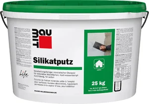 Der Baumit Silikatputz mit 1,5 mm Körnung ist im 25 kg Eimer in Weiß erhältlich.