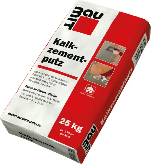 L'enduit de chaux-ciment Baumit est disponible en sac en papier de 25 kg.