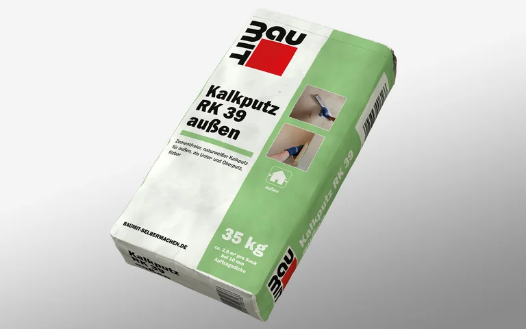 Produktfoto auf grauem Hintergrund_ Baumit Kalkputz RK 39 außen.
