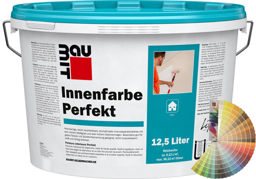Produktbild: Baumit Innenfarbe Perfekt im 12,5 Liter Eimer mit Baumit Farbfächer.