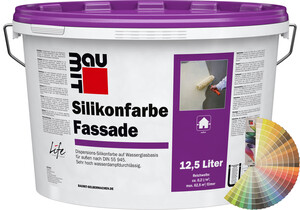 Image du produit : peinture au silicone Baumit pour façades en seau de 12,5 litres avec palette de couleurs Baumit.