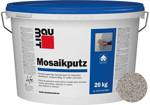 Le crépi mosaïque : teinte M 329 Cristallo est desponible en seau de 20 kg.