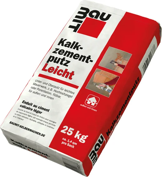 L'enduit allégé ciment-chaux Baumit est disponible en sac papier de 25 kg.