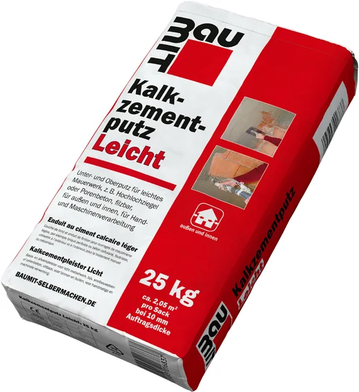L'enduit allégé ciment-chaux Baumit est disponible en sac papier de 25 kg.