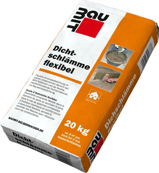 Le badigeon d'étanchéité flexible Baumit est disponible en sac en papier de 20 kg.
