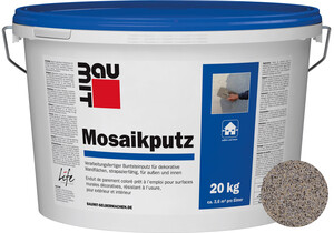 Le crépi mosaïque : teinte M 326 Triglav est desponible en seau de 20 kg.