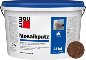 Le crépi mosaïque : teinte M 314 Ararat est desponible en seau de 25 kg.