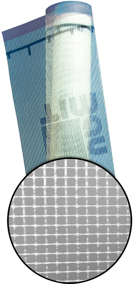 Glasfasergewebe für Putz, ideal zur Fassadensanierung und Rissüberbrückung, robust und einfach zu verarbeiten für Heimwerker.
