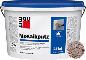 Le crépi mosaïque Baumit est disponible en teinte M 340 Babia en seau de 25 kg.
