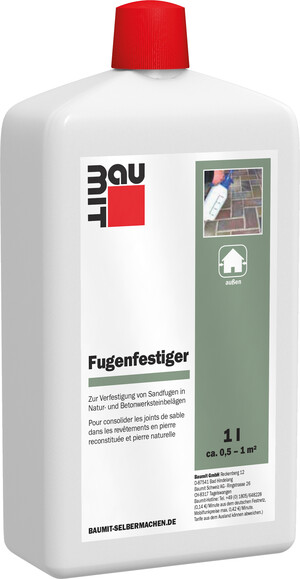Le fixateur de joints Baumit est disponible en bouteille en plastique d'un litre.