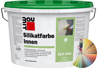 Image du produit : la peinture intérieure au silicate Baumit en seau de 12,5 litres avec palette de couleurs Baumit.