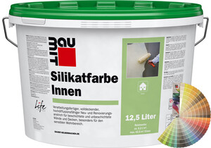 Image du produit : la peinture intérieure au silicate Baumit en seau de 12,5 litres avec palette de couleurs Baumit.