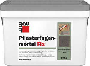 Le mortier pour joints de pavages Fix Baumit est disponible dans la teinte gris pierre en seau de 20 kg.