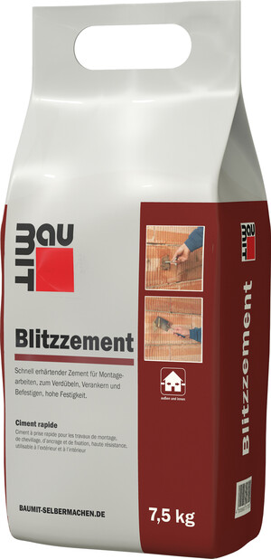 Le ciment à prise rapide Baumit est disponible en sac en film plastique de 7,5 kg.