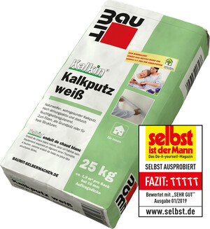 Der Baumit Kalkin Kalkputz weiß ist im 25 kg Papiersack erhältlich.